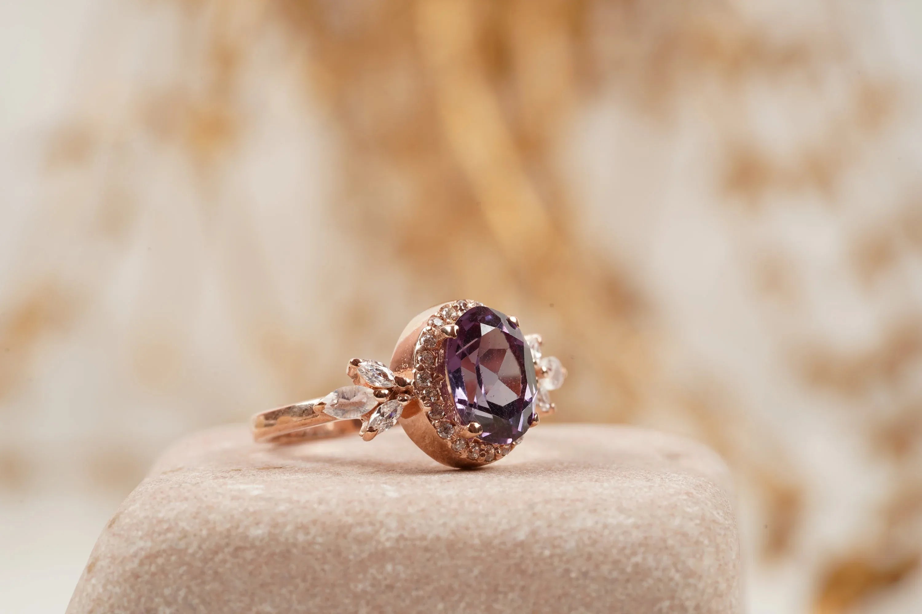 Oval Cut Alexandrite Cluster Engagement Ring - Gigiscc