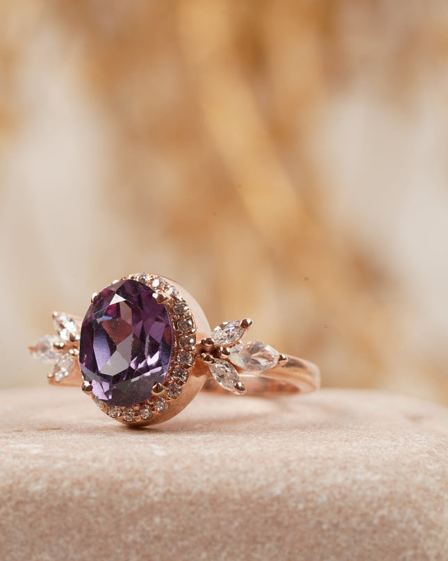 Oval Cut Alexandrite Cluster Engagement Ring