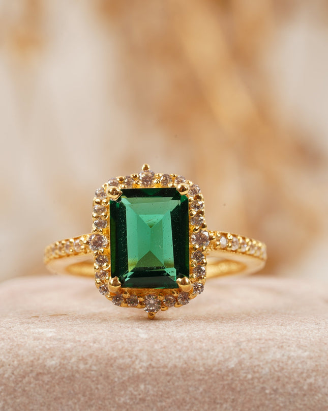 Emerald Cut Cluster Halo Engagement Ring