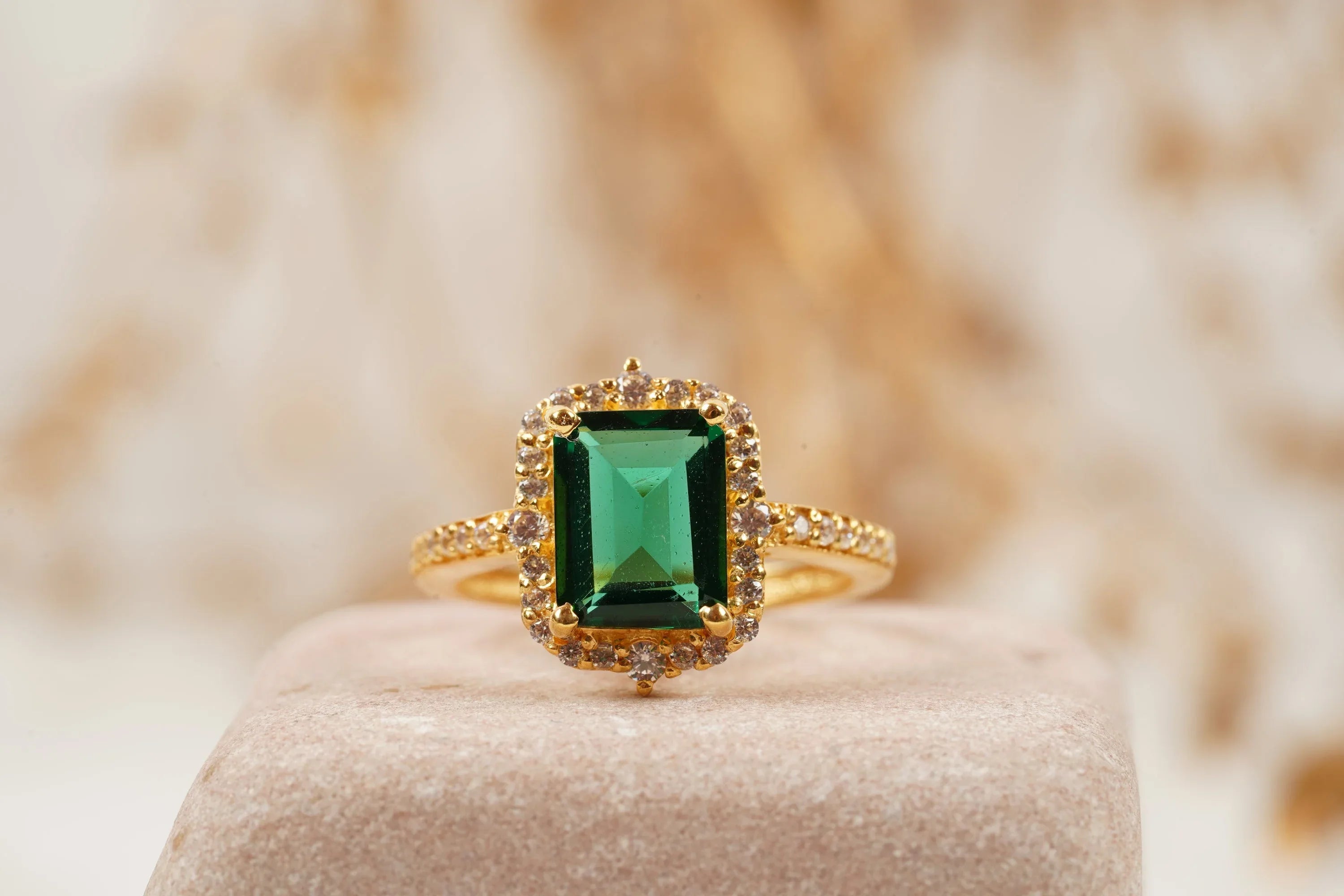 Emerald Cut Cluster Halo Engagement Ring - Gigiscc