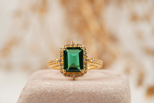 Emerald Cut Cluster Halo Engagement Ring