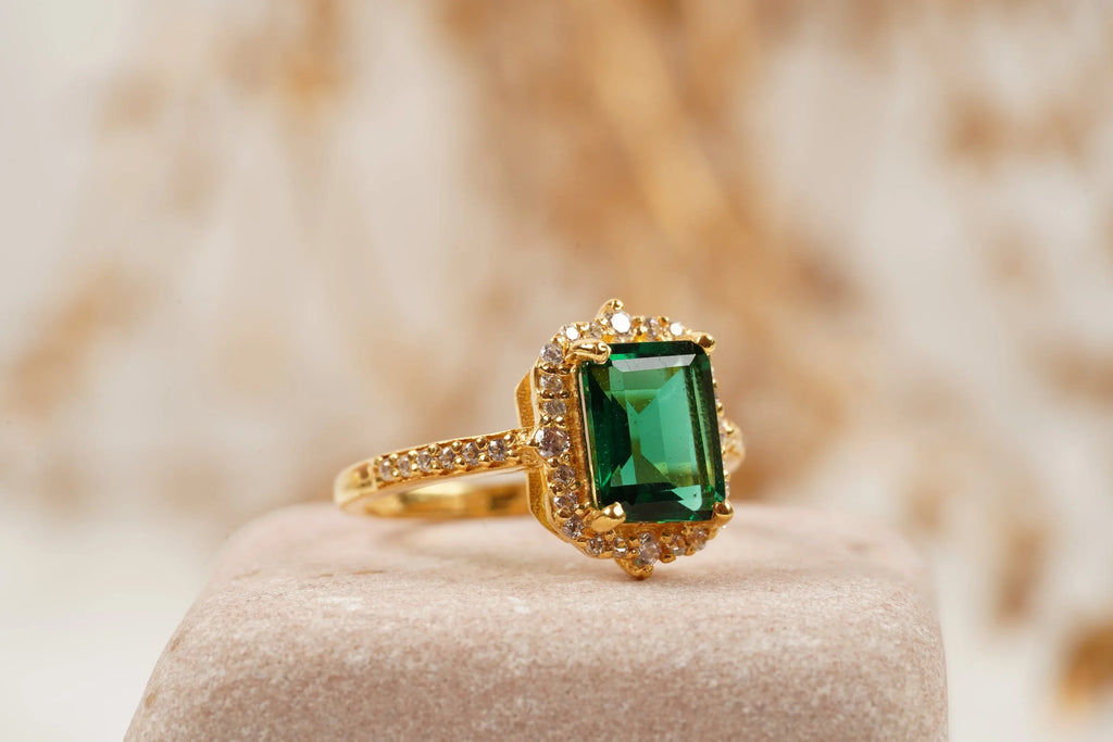 Emerald Cut Cluster Halo Engagement Ring - Gigiscc