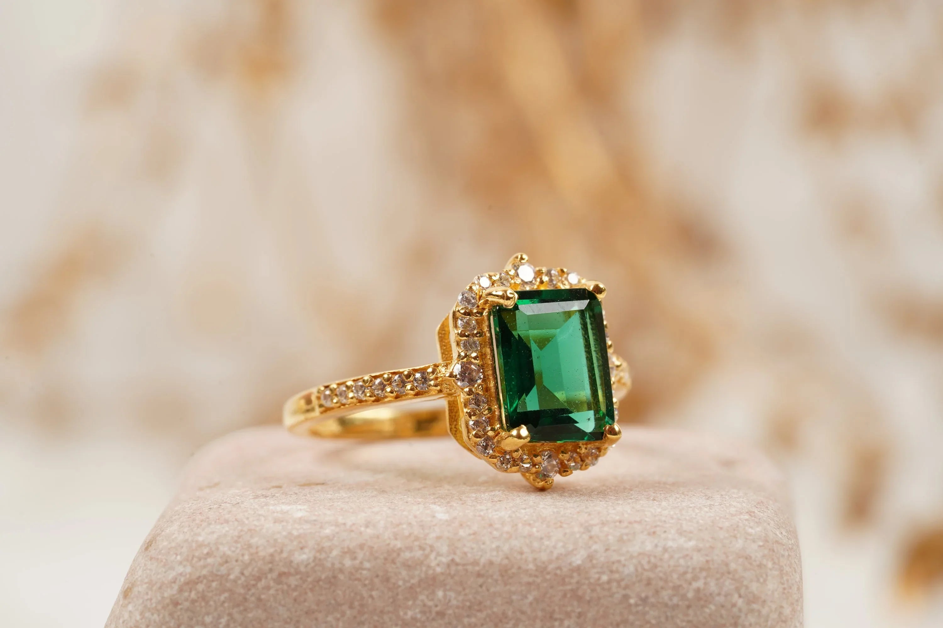 Emerald Cut Cluster Halo Engagement Ring - Gigiscc