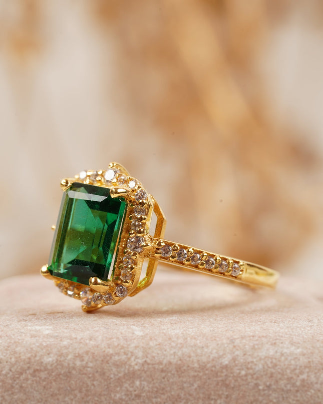 Emerald Cut Cluster Halo Engagement Ring