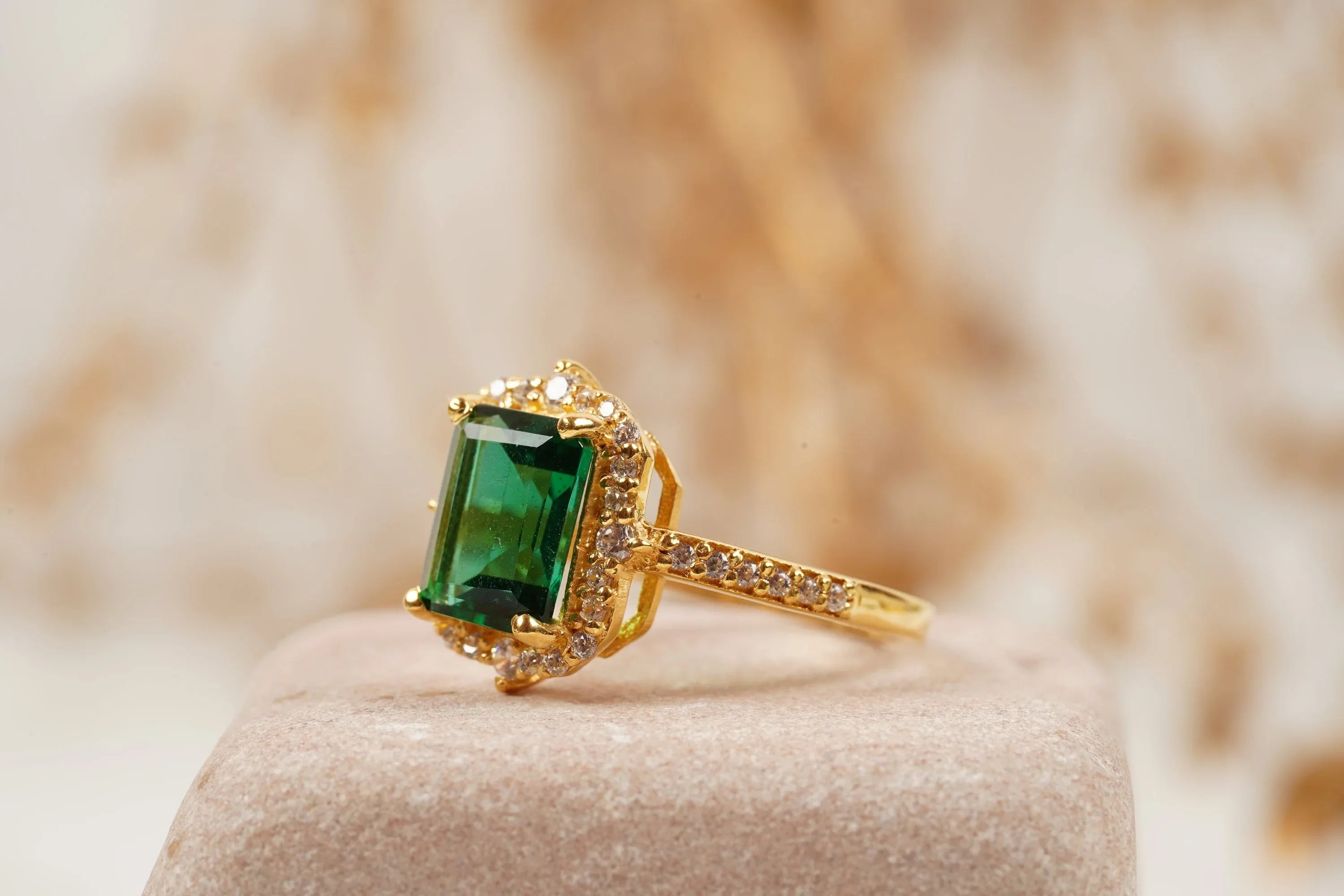 Emerald Cut Cluster Halo Engagement Ring - Gigiscc