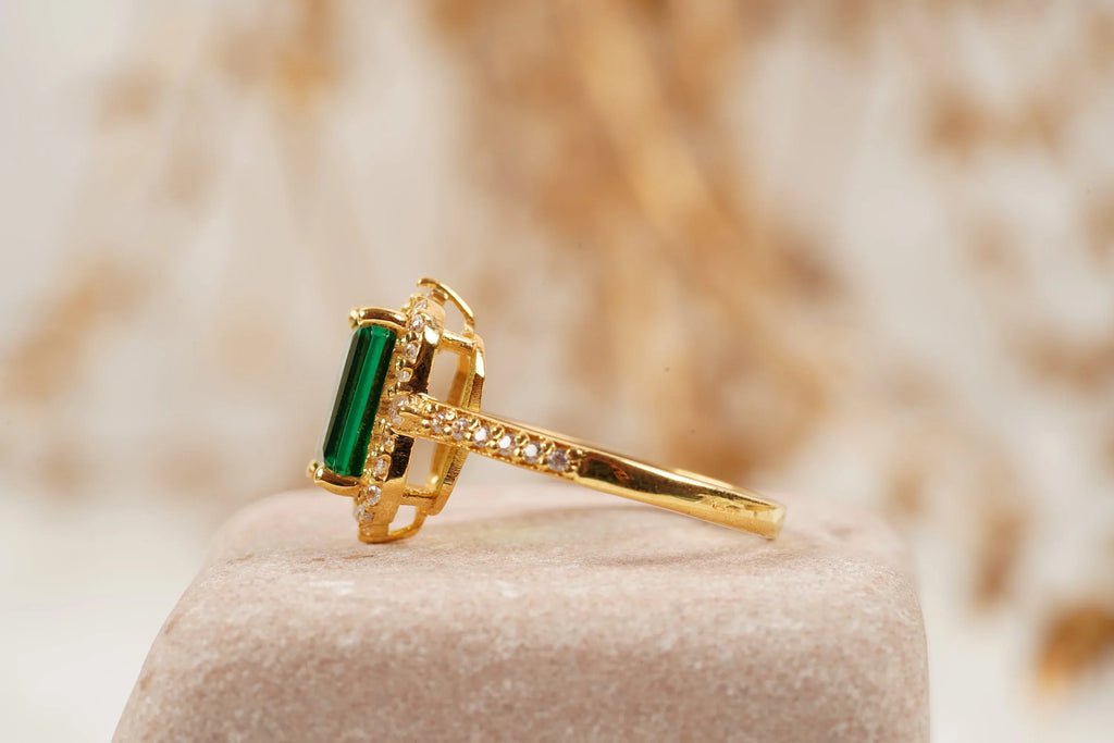 Emerald Cut Cluster Halo Engagement Ring - Gigiscc