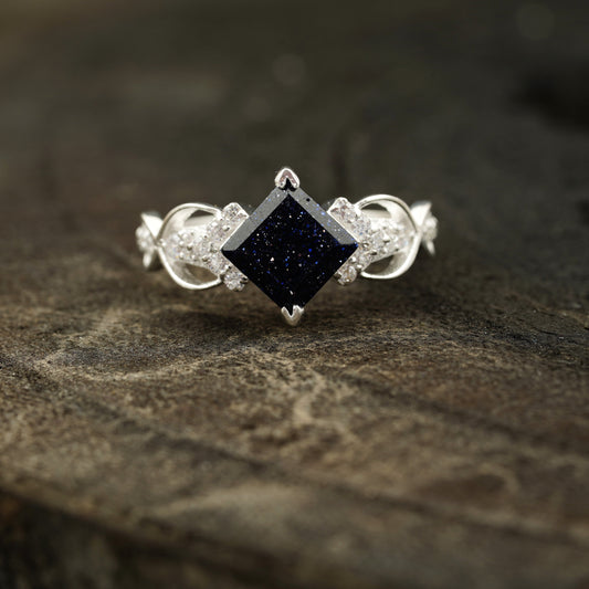 Princess Cut Blue Sandstone Engagement Ring