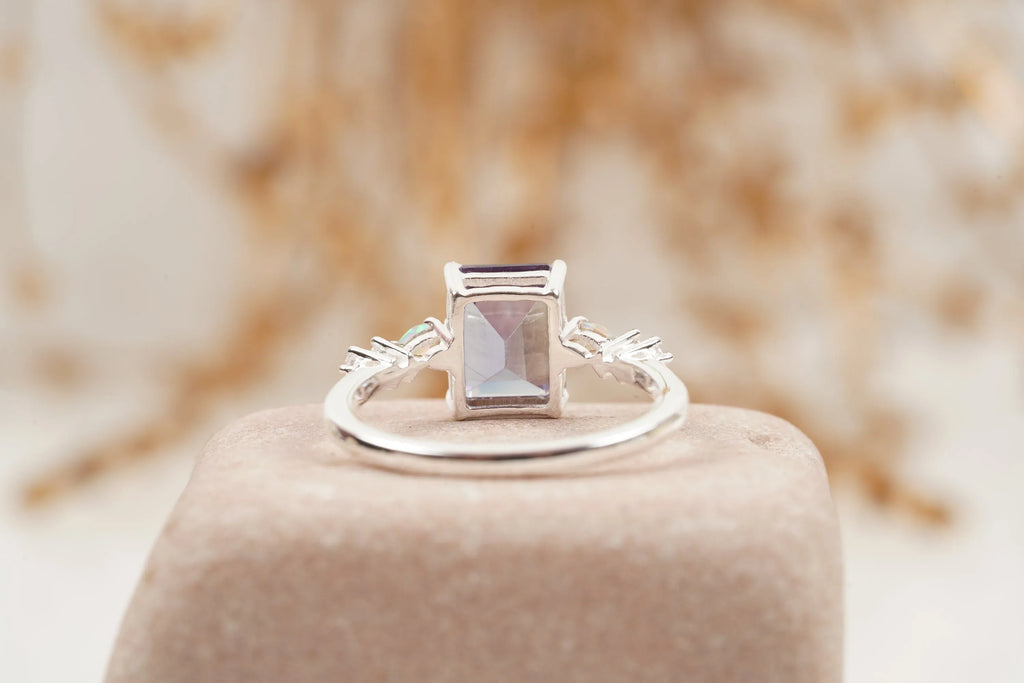 Emerald Cut Alexandrite And Fire Opal Engagement Ring - Gigiscc