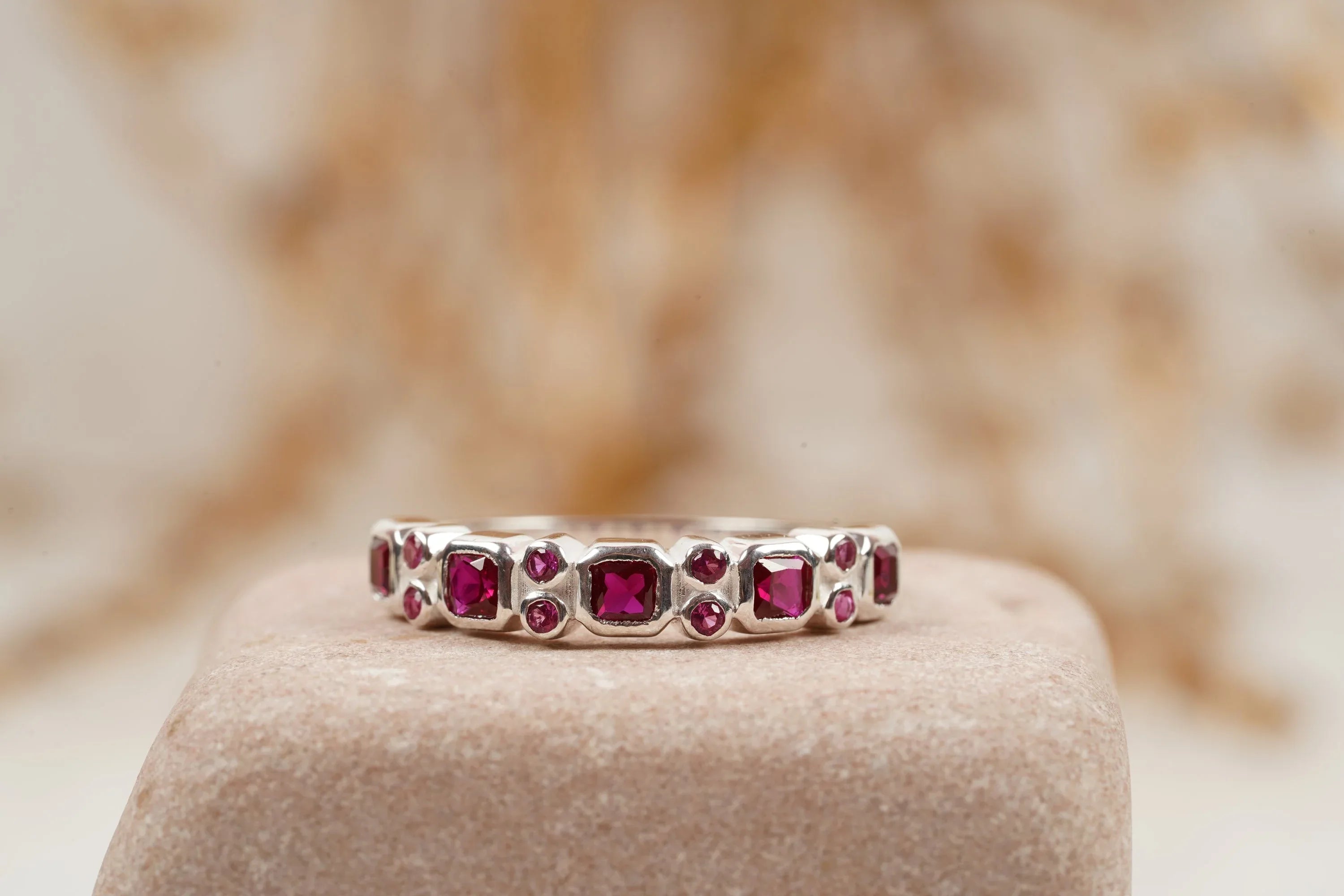 Princess Cut Ruby July Birthstone Wedding Band - Gigiscc