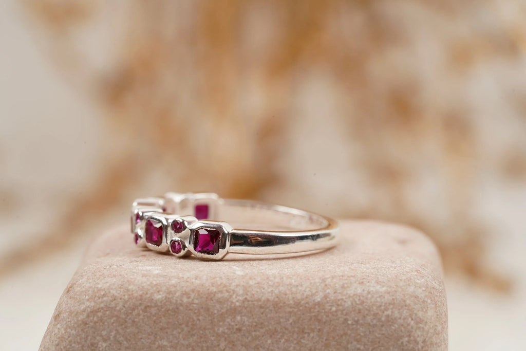 Princess Cut Ruby July Birthstone Wedding Band - Gigiscc