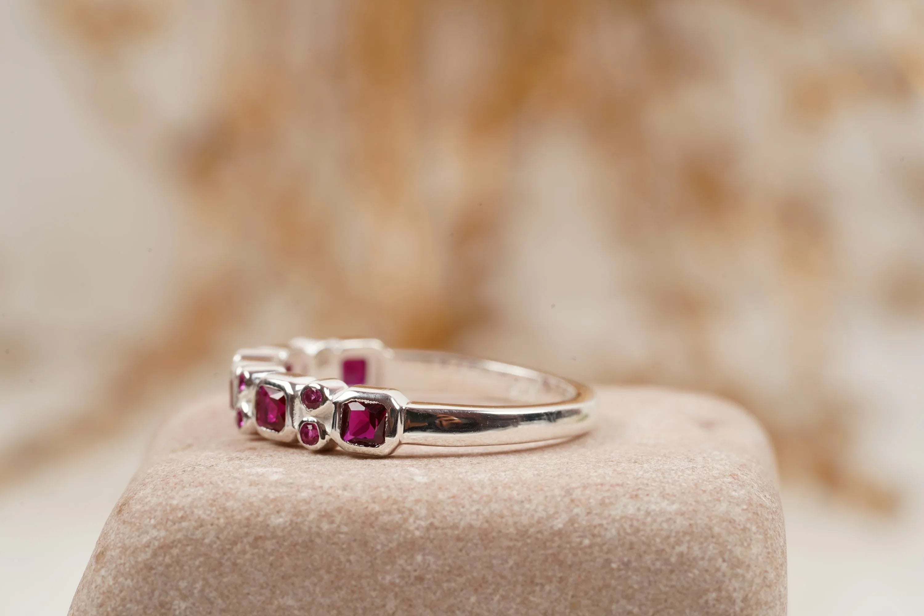 Princess Cut Ruby July Birthstone Wedding Band - Gigiscc