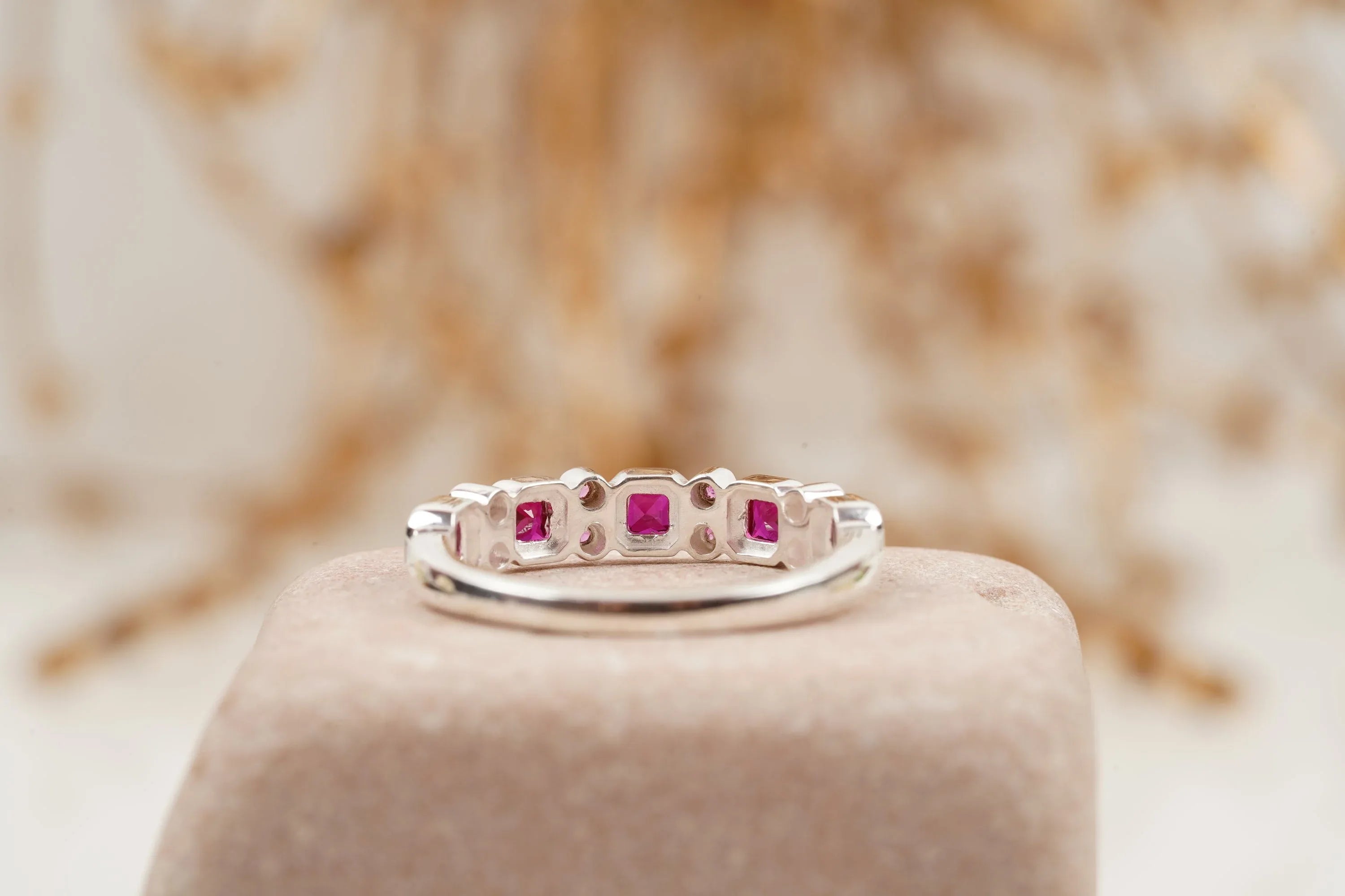Princess Cut Ruby July Birthstone Wedding Band - Gigiscc