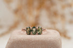 Oval Moss Agate Stacking Ring Three Stone Ring - Gigiscc