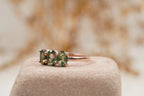 Oval Moss Agate Stacking Ring Three Stone Ring - Gigiscc