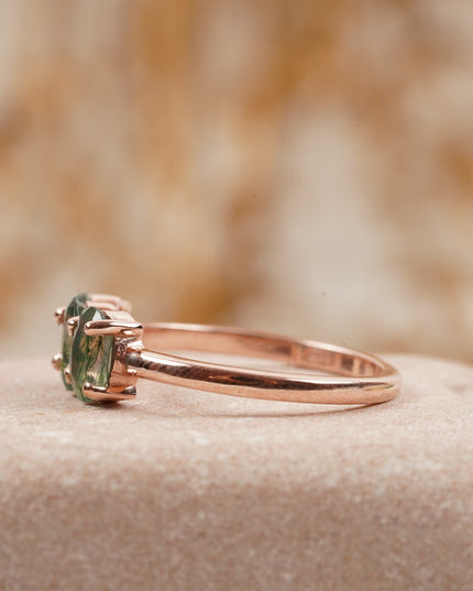 Oval Moss Agate Stacking Ring Three Stone Ring