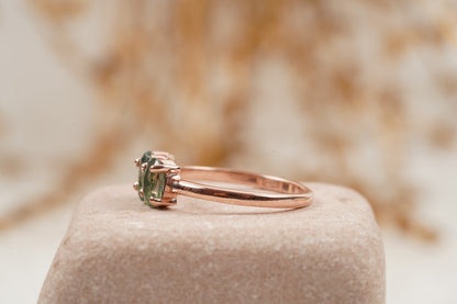 Oval Moss Agate Stacking Ring Three Stone Ring