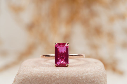 Baguette Ruby Dainty Engagement Ring in 14K Rose Gold