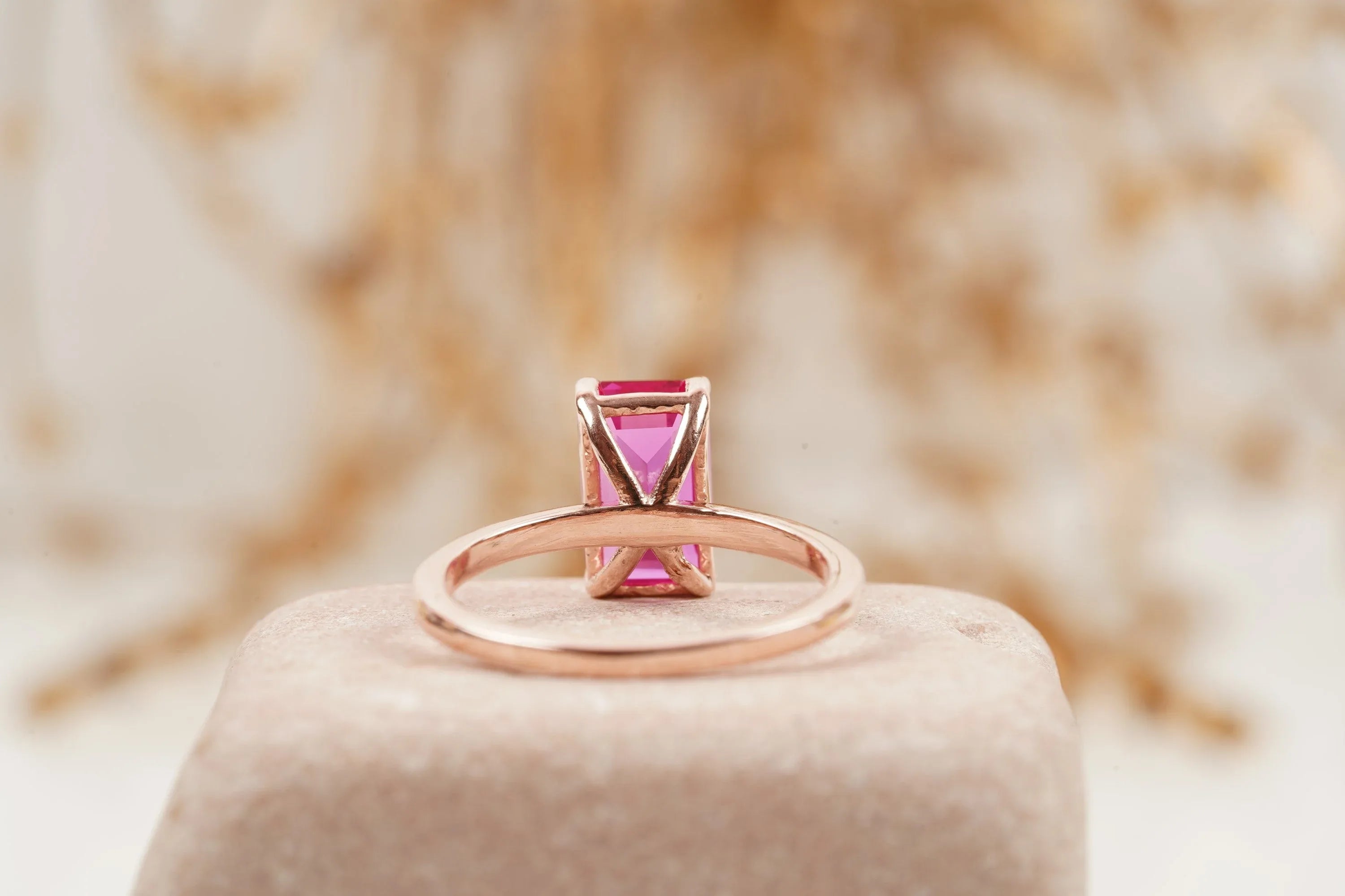 Baguette Ruby Dainty Engagement Ring 14K Rose Gold Ring - Gigiscc