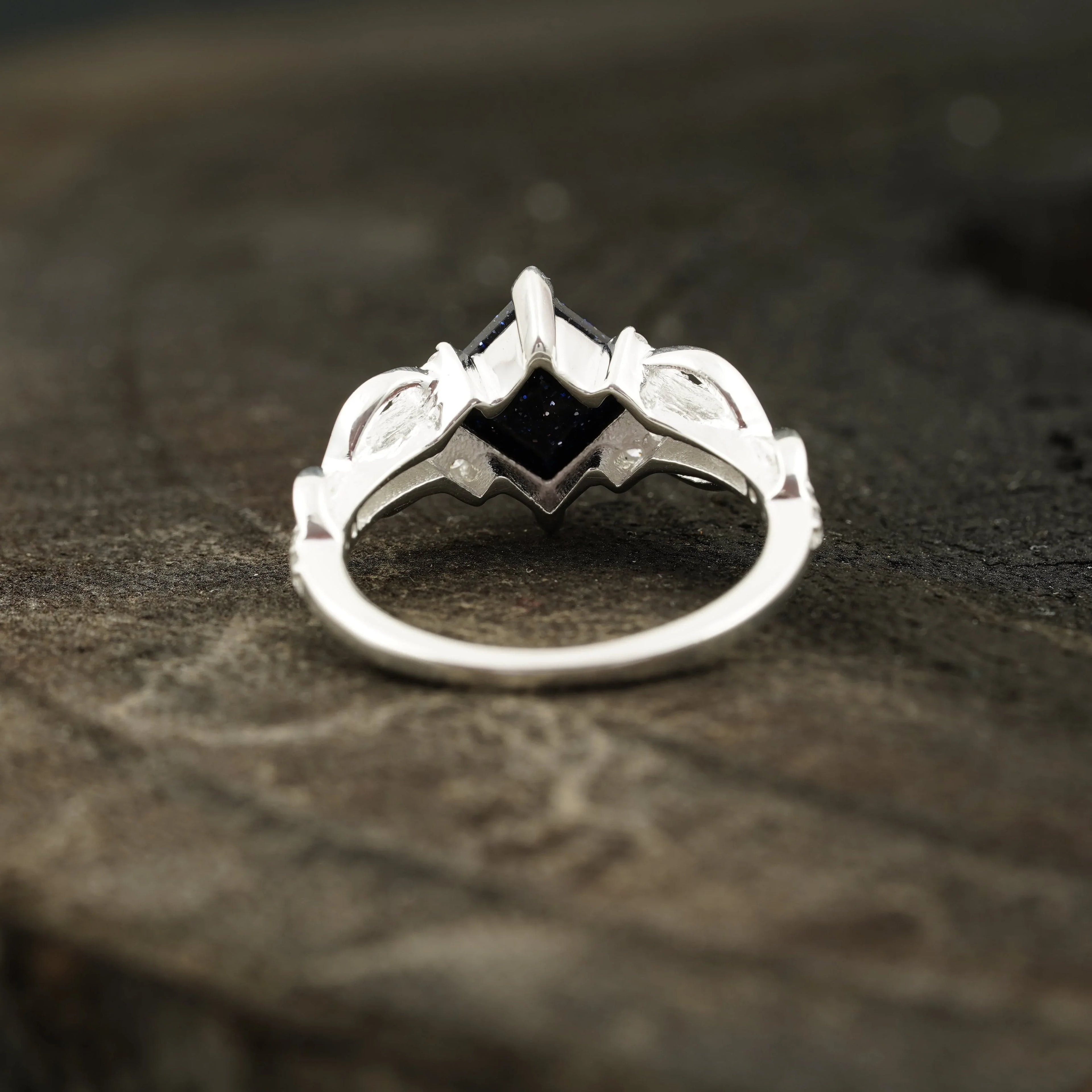 Princess Cut Blue Sandstone Engagement Ring - Gigiscc