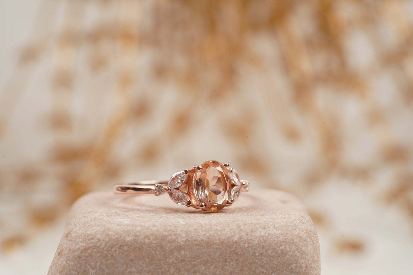 Pink Morganite Engagement Oval Morganite Ring