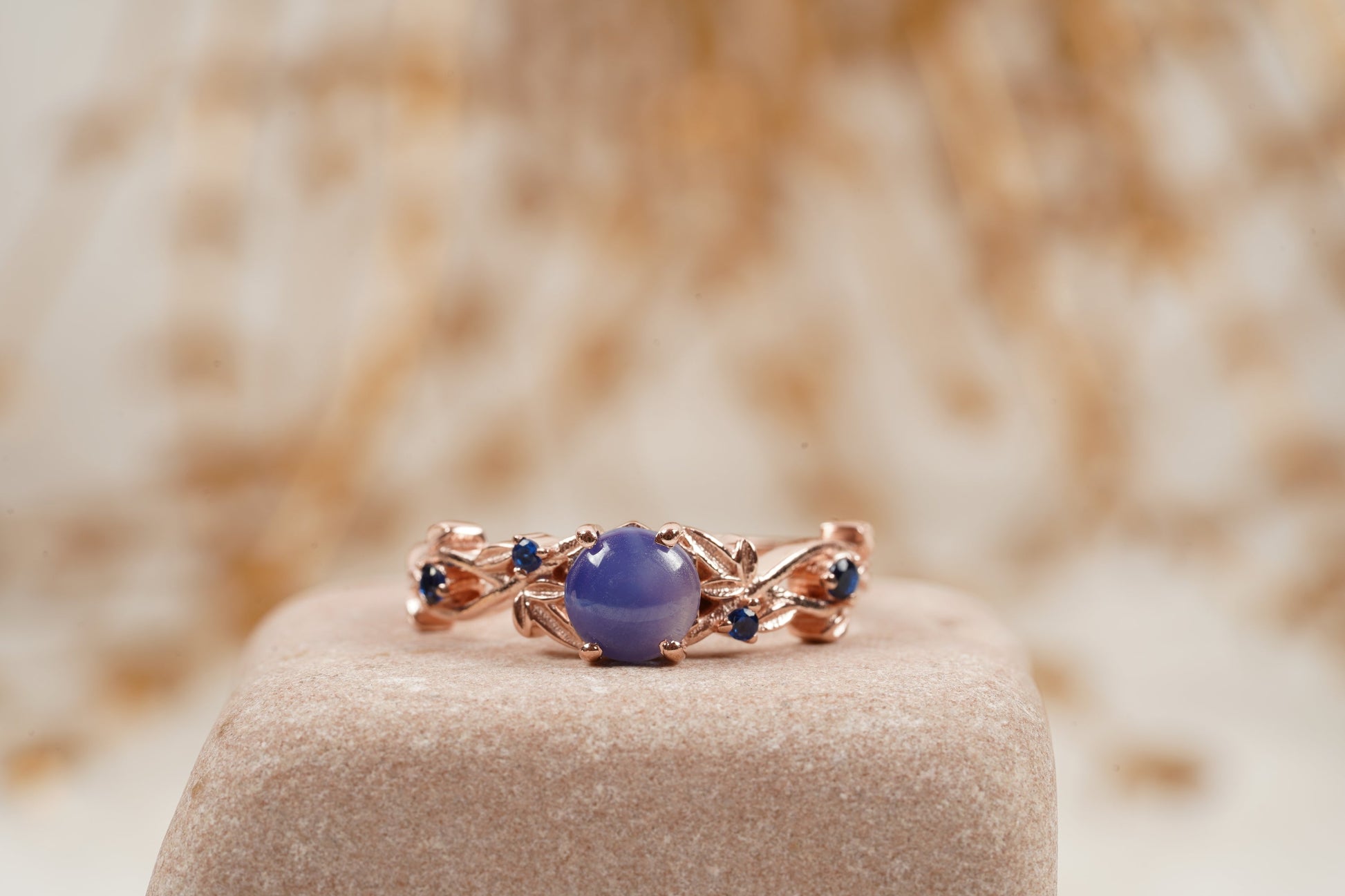 Vintage Star Sapphire Branch Leaf Engagement Ring