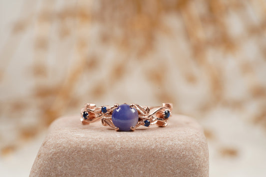 Vintage Star Sapphire Branch Leaf Engagement Ring