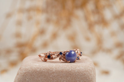 Vintage Star Sapphire Branch Leaf Engagement Ring Right Angle