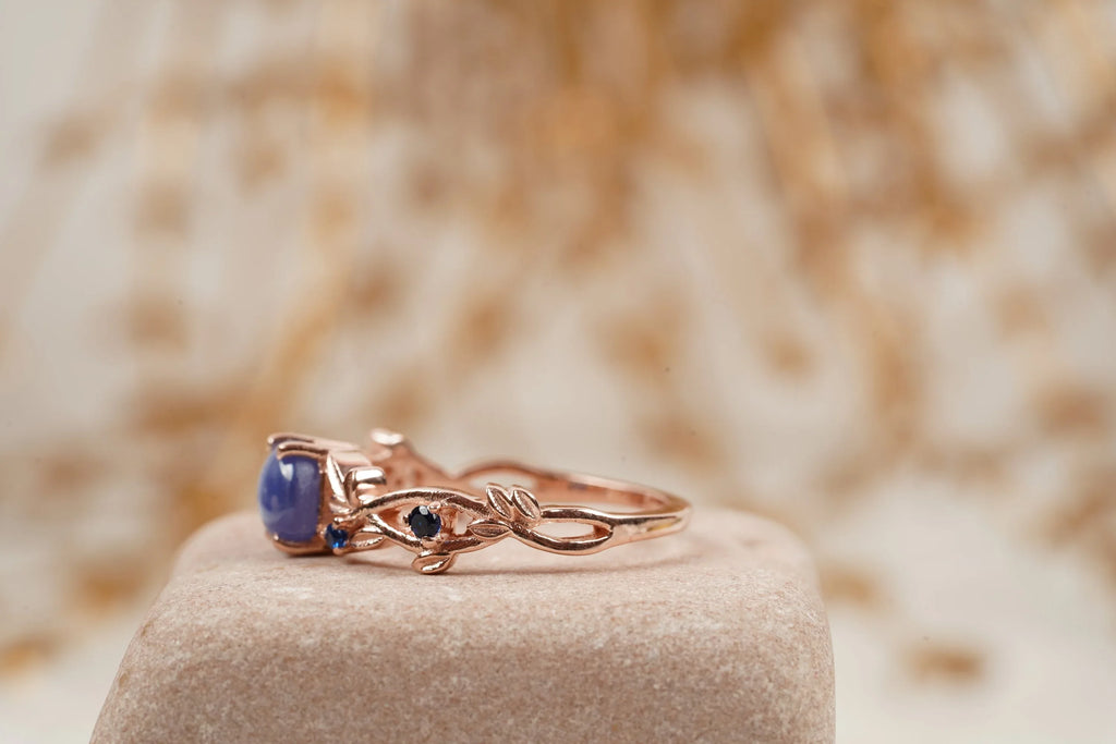 Vintage Star Sapphire Branch Leaf Engagement Ring - Gigiscc