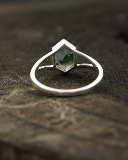 Vintage Bezel Setting Moss Agate  Engagement Ring Back Angle