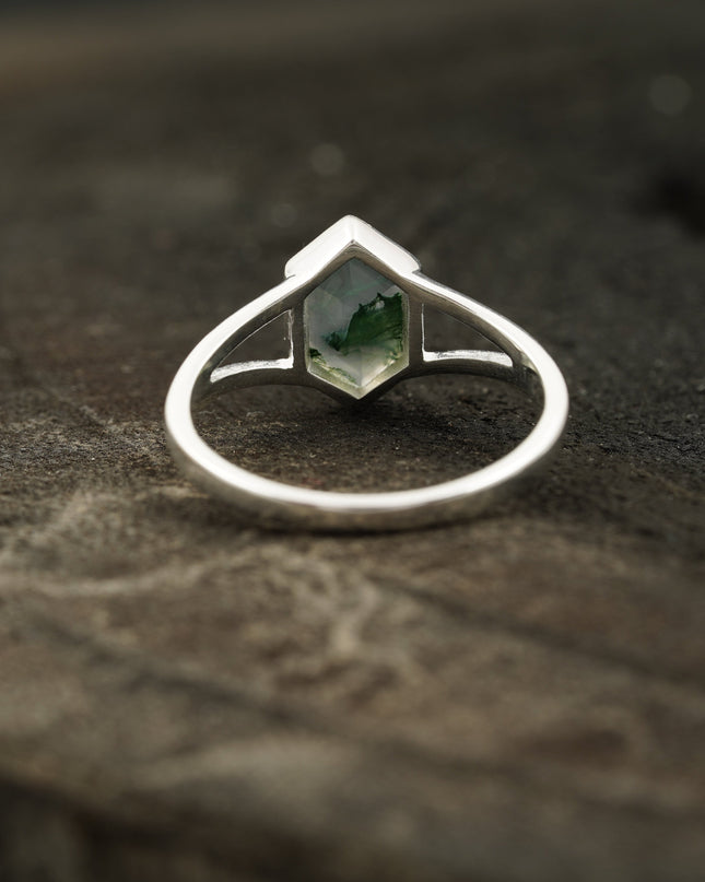Vintage Bezel Setting Moss Agate  Engagement Ring Back Angle