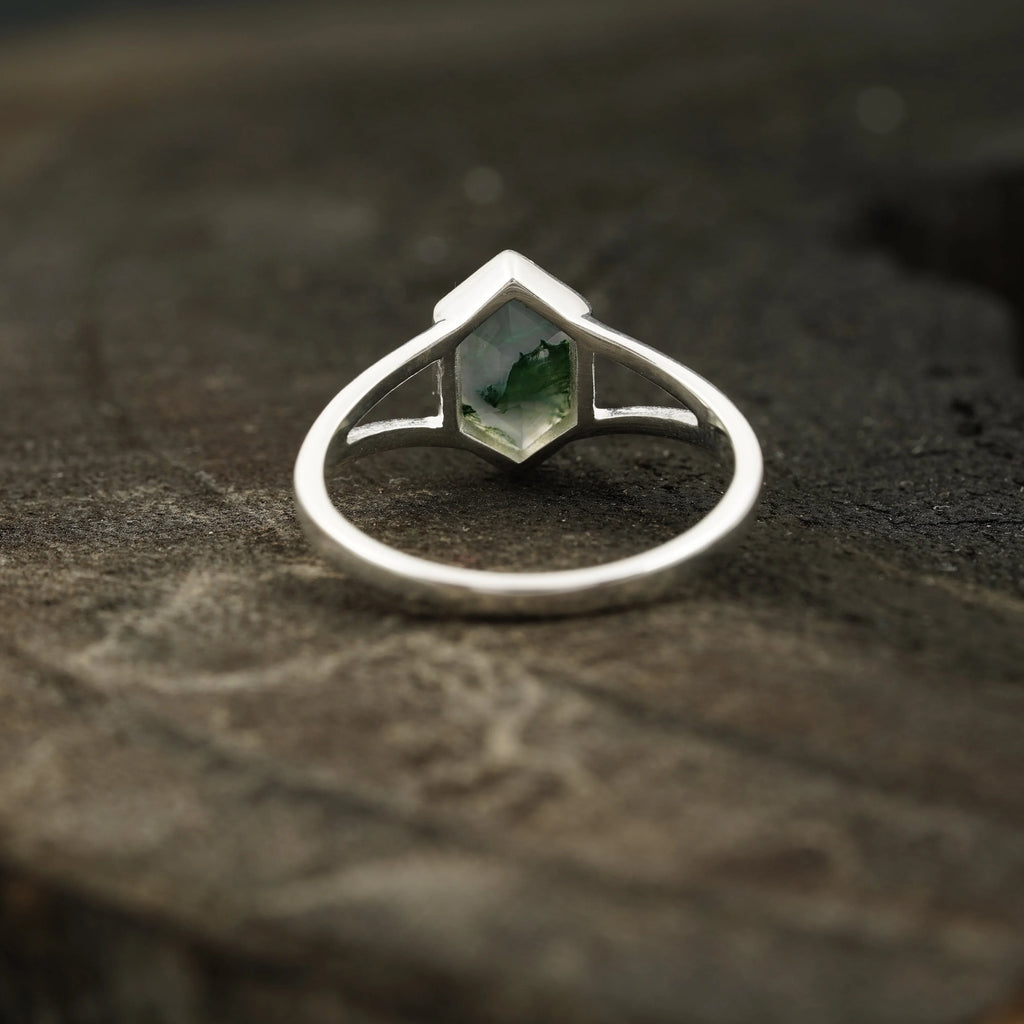 Vintage Bezel Setting Moss Agate Engagement Ring - Gigiscc