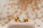 Nature Inspired Opal Engagement Ring Set With Leaf Emerald Band - Gigiscc