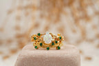 Nature Inspired Opal Engagement Ring Set With Leaf Emerald Band - Gigiscc