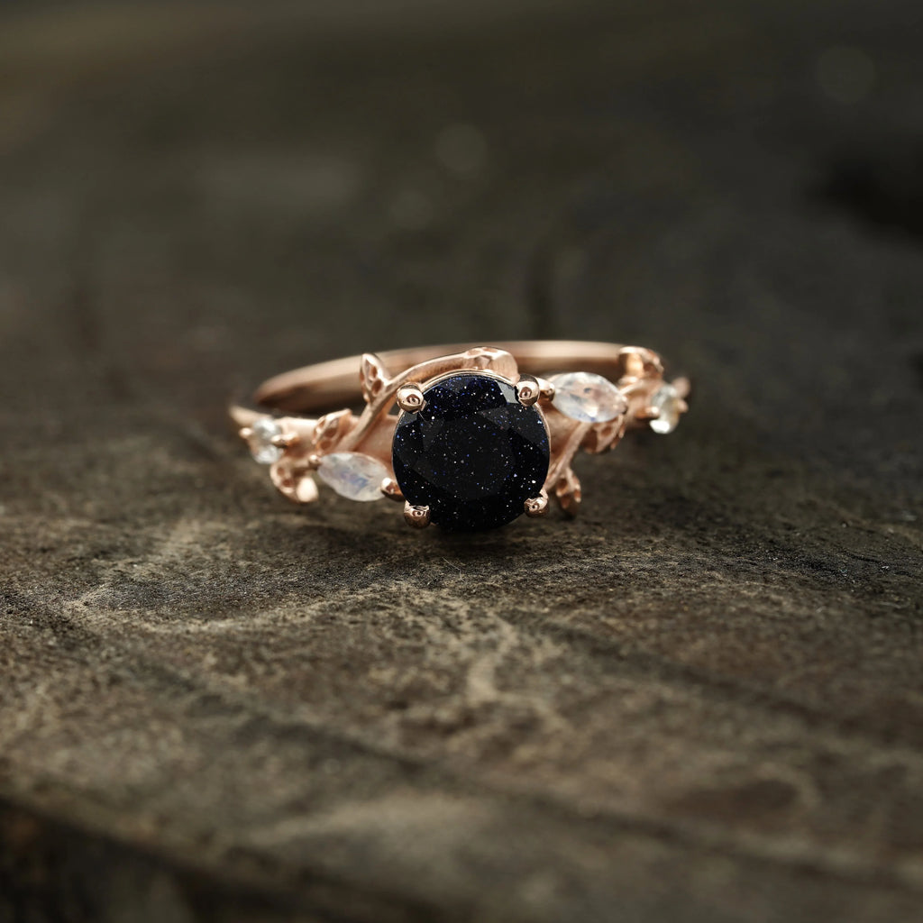 Blue Sandstone Leaf Design Engagement Rings - Gigiscc