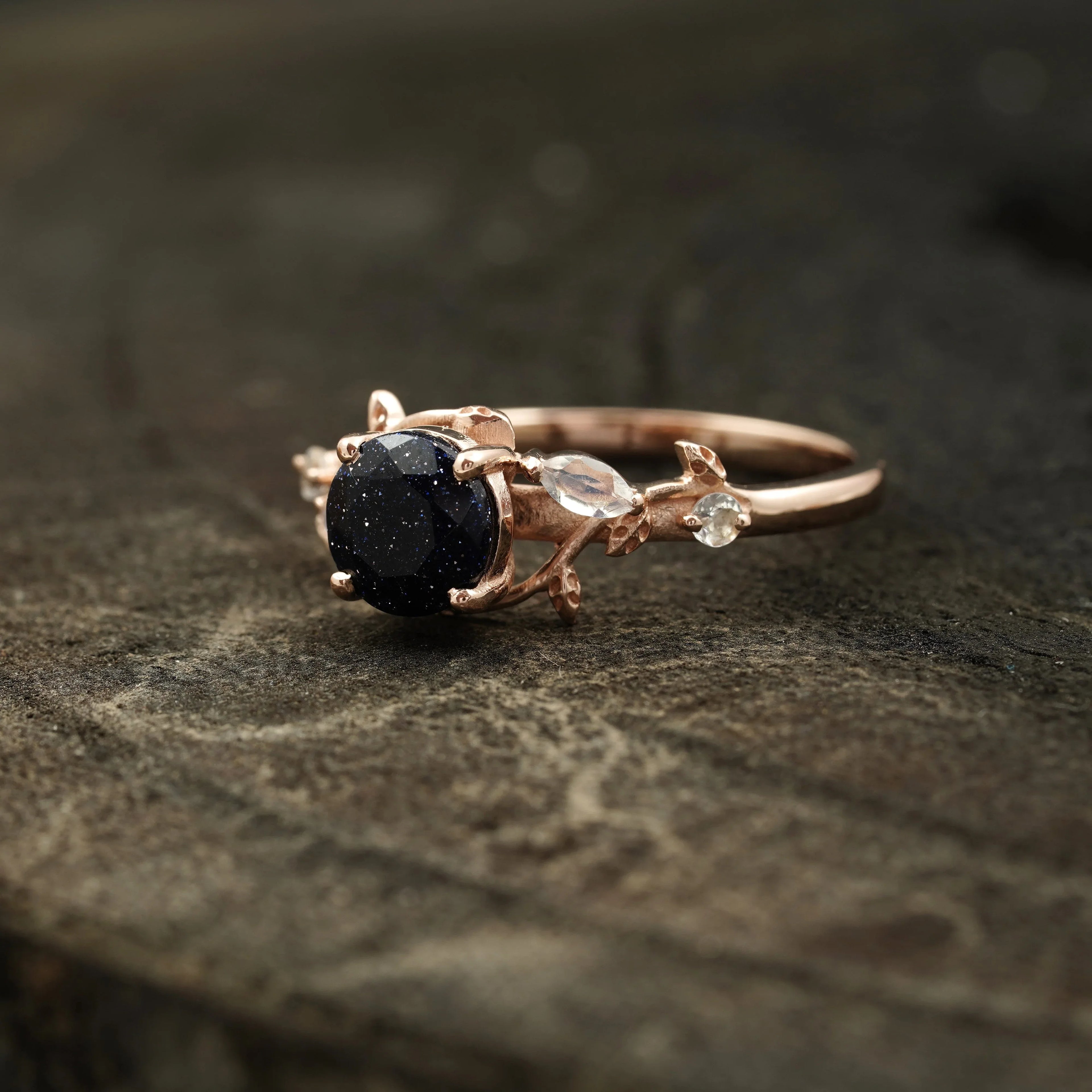Blue Sandstone Leaf Design Engagement Rings - Gigiscc