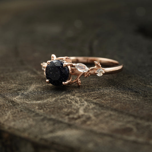 Blue Sandstone Leaf Design Engagement Rings