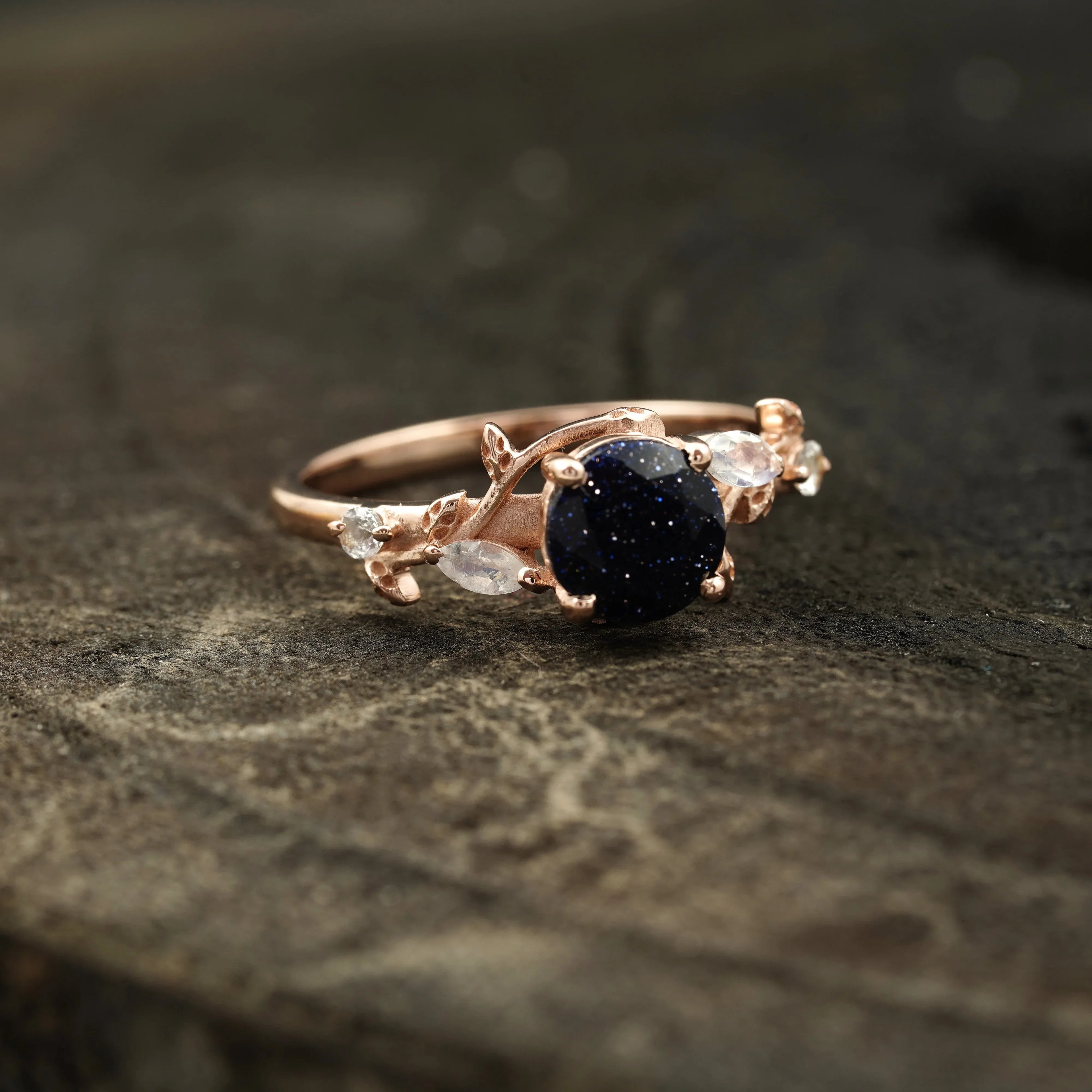 Blue Sandstone Leaf Design Engagement Rings - Gigiscc
