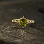 Oval Cut Cluster Halo Diamond Peridot Engagement Ring - Gigiscc