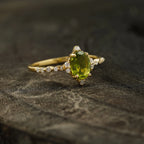 Oval Cut Cluster Halo Diamond Peridot Engagement Ring - Gigiscc
