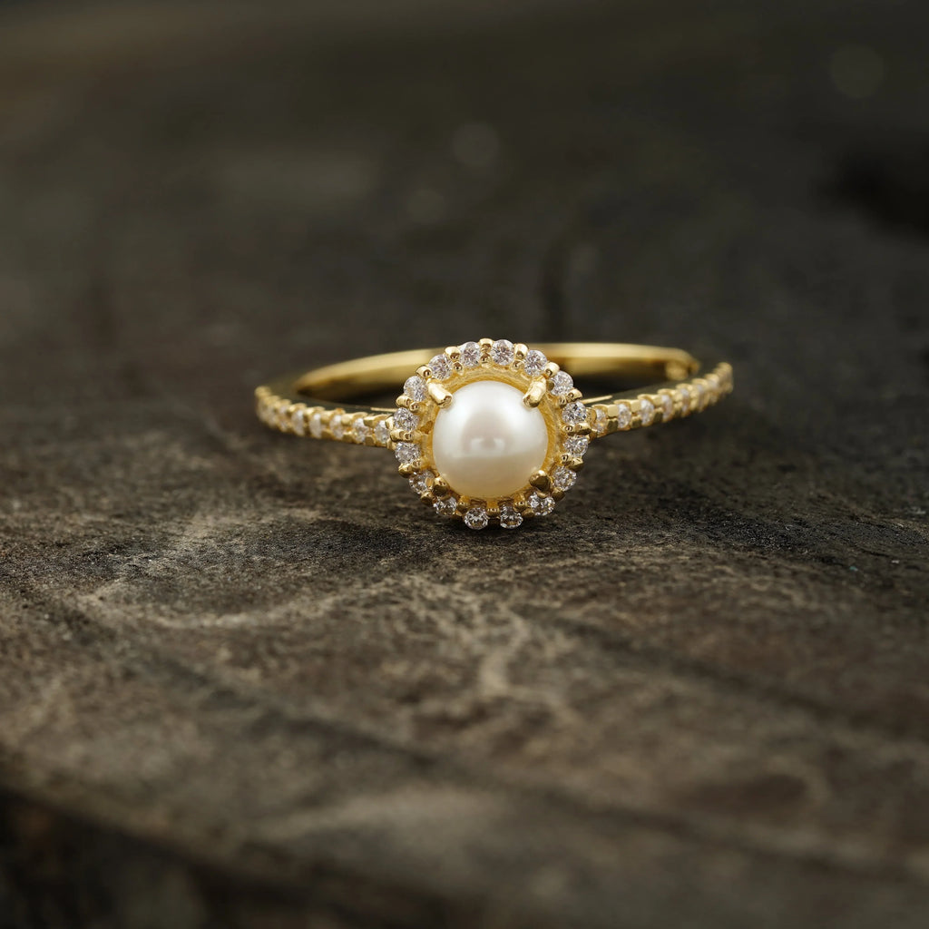 Pearl & Diamond Silver Engagement Ring - Gigiscc