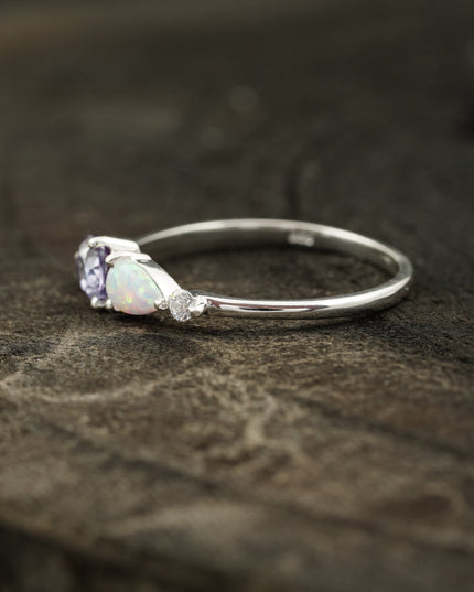 Pear Cut Alexandrite Art Deco Moissanite 3 Stone Wedding Band