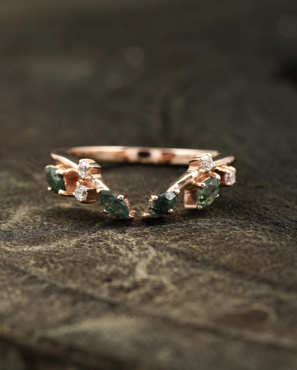 Natural Moss Agate Open Wedding Band 