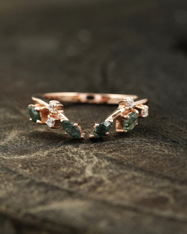 Natural Moss Agate Open Wedding Band 