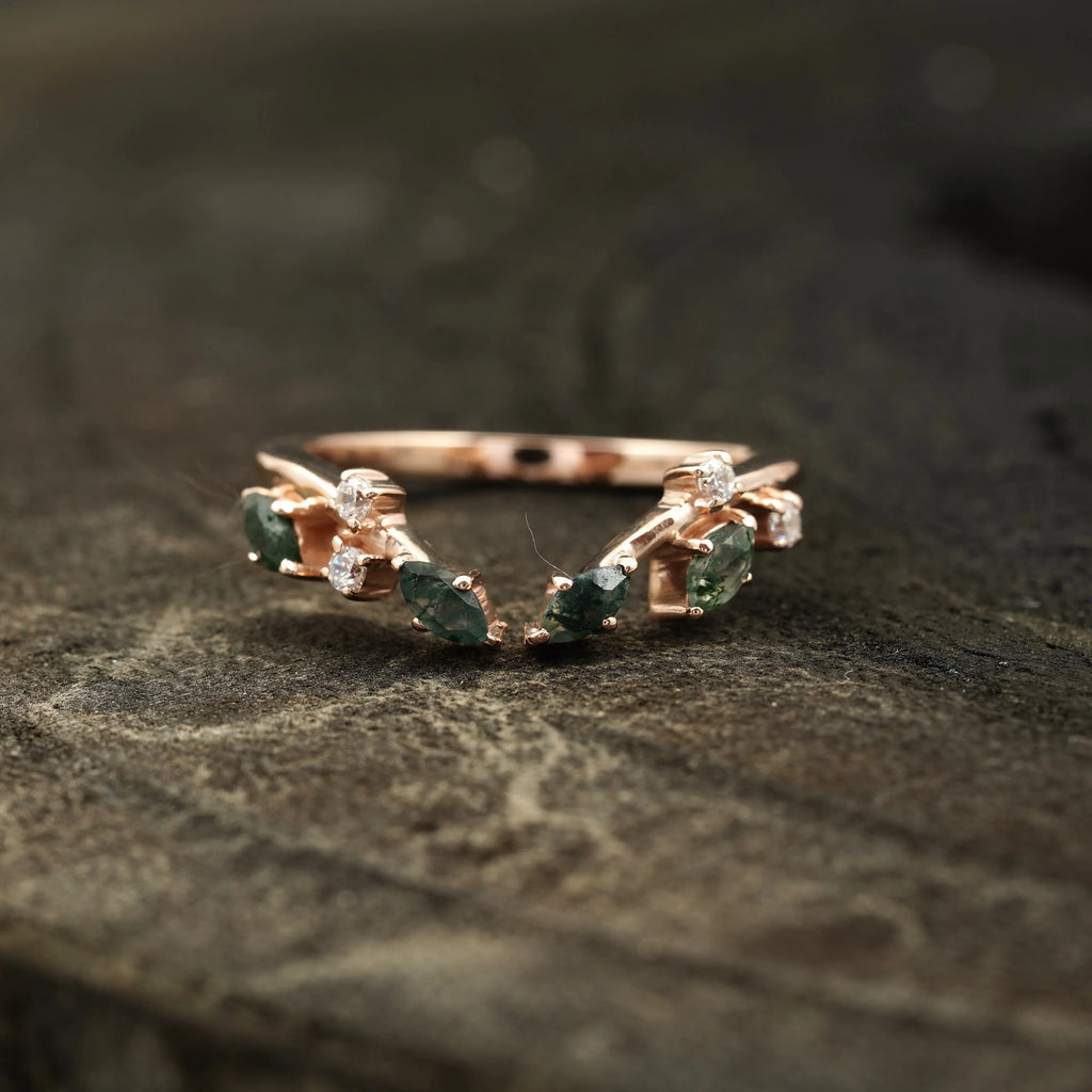 Natural Moss Agate Open Wedding Band - Gigiscc