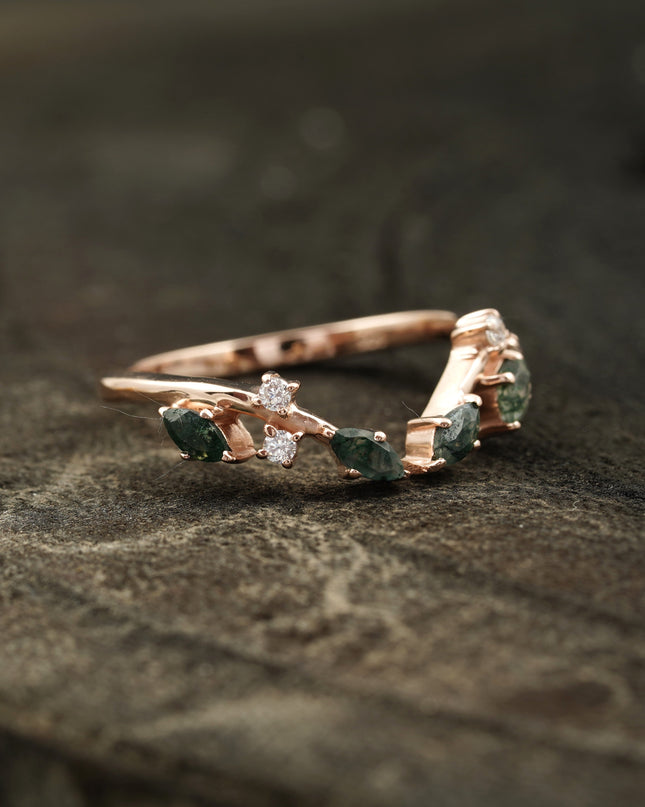 Natural Moss Agate Wedding Band 