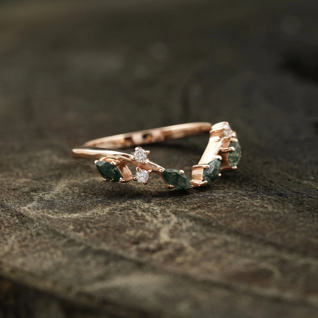 Natural Moss Agate Open Wedding Band - Gigiscc