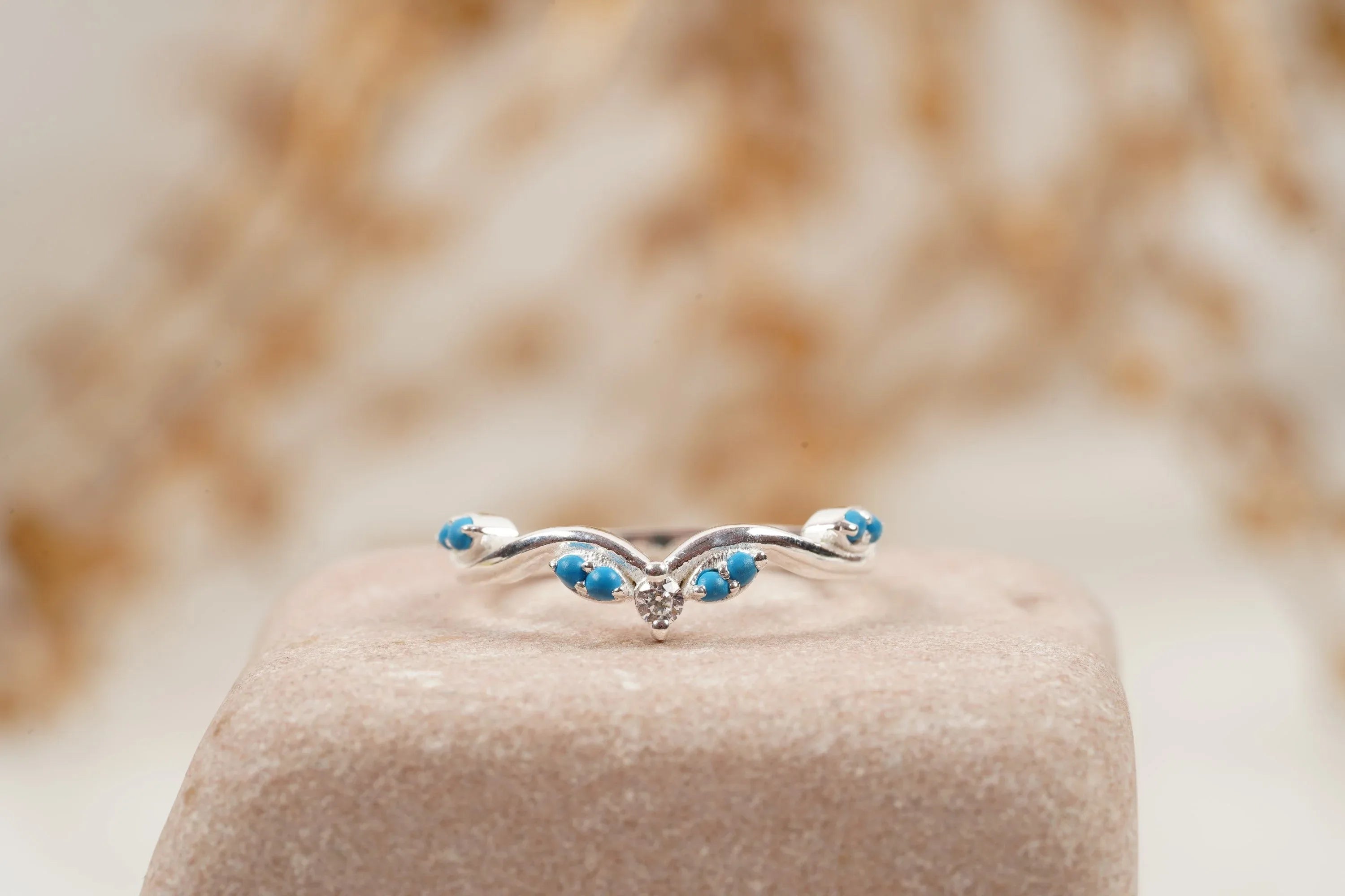 Turquoise Half Eternity Sterling Silver Wedding Band - Gigiscc