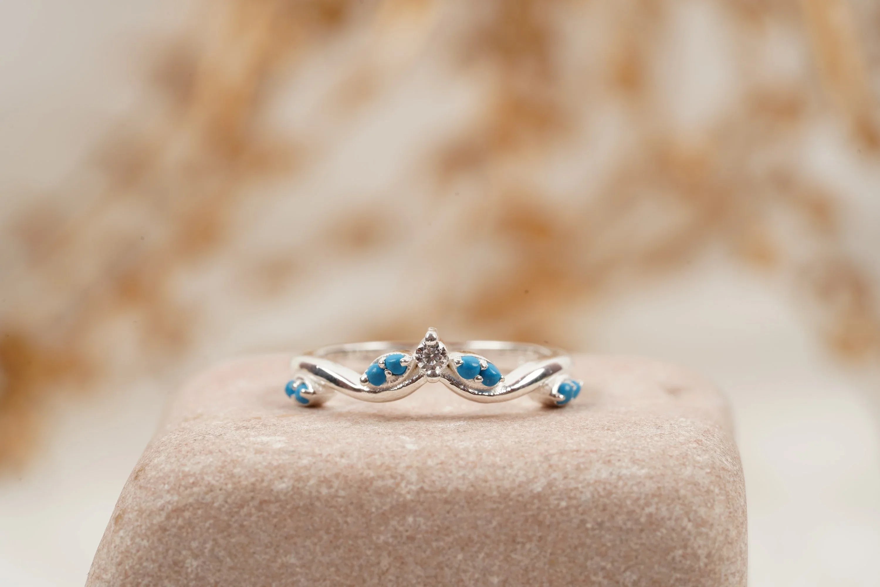Turquoise Half Eternity Sterling Silver Wedding Band - Gigiscc