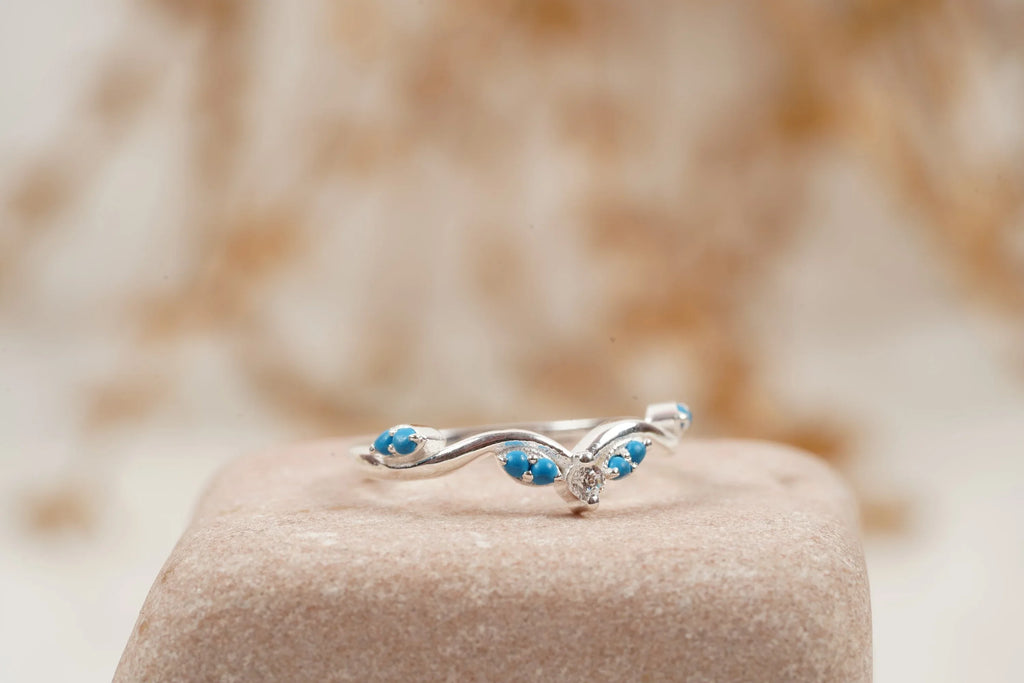 Turquoise Half Eternity Sterling Silver Wedding Band - Gigiscc