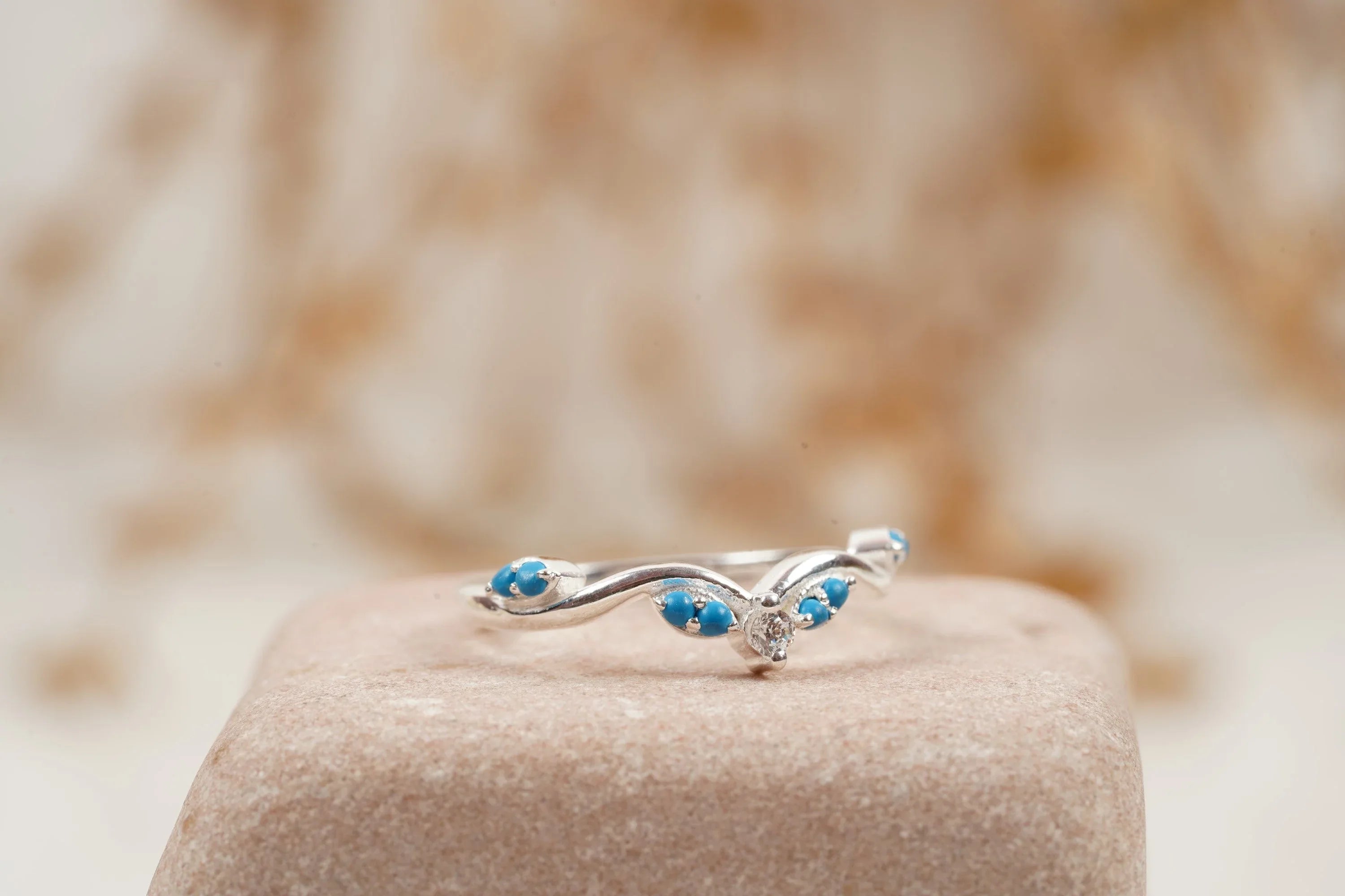 Turquoise Half Eternity Sterling Silver Wedding Band - Gigiscc